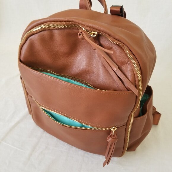 NWT! Midsize Brown Faux Leather Backpack Baby Bag Tote w/Luggage Strap & Tassels main image 9